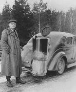 Image shows how civilian vehicles were run off a simple wood gasification reactor.